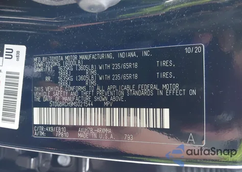 2021 Toyota Highlander Hybrid Xle from USA, damaged, VIN 5TDGBRCH9MS021544